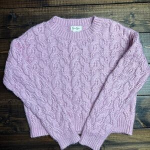 Jessica Simpson Pink Crew Neck Cable Knit Sweater